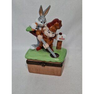 Looney Tunes Bugs Bunny & Elmer Fudd Porcelain Trinket Box Midwest Cannon Falls